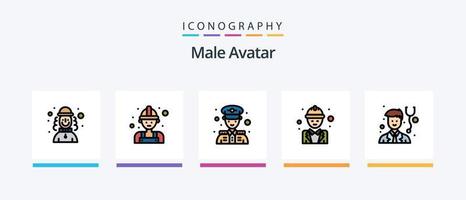 männliche Avatar-Linie gefüllt 5 Icon Pack einschließlich . Mann. Junge. Assistent. Mann. kreatives Symboldesign vektor