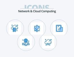 Netzwerk und Cloud-Computing blaues Icon Pack 5 Icon Design. Verbindung. Welt. Wolke. Internet. rechnen vektor