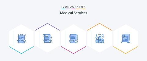 medicinsk tjänster 25 blå ikon packa Inklusive Diagram. medicinsk. faktura. pengar. finansiera vektor