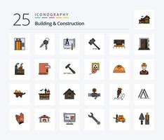 Bauwesen 25 Zeilen gefülltes Icon Pack inklusive Hammer. Gericht. die Architektur. Versteigerung. planen vektor