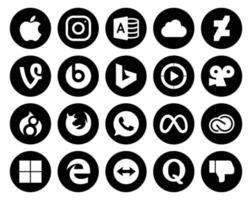 20 Social-Media-Icon-Pack, einschließlich Creative Cloud Meta Windows Media Player WhatsApp Firefox vektor