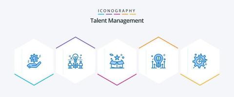 Talent Management 25 Blue Icon Pack inklusive Glühbirne. Gehirn. Lösung. Lieferung. Stern vektor