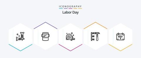 Labor Day 25-Zeilen-Icon-Pack inklusive . Herrscher . Schutz . Konstruktion . Messung vektor