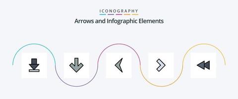 pil linje fylld platt 5 ikon packa Inklusive . spola tillbaka. tecken. omvänd. pil vektor