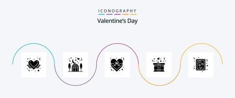 Valentinstag Glyphe 5 Icon Pack inklusive Liebe. Karte. Herz. gegenwärtig. Geschenk vektor