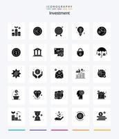kreativ investering 25 glyf fast svart ikon packa sådan som analys. investera. mål. aning. Glödlampa vektor