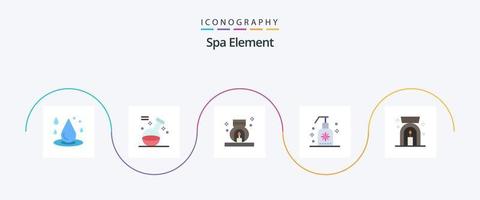 Spa Element Flat 5 Icon Pack inklusive Aroma-Spa-Lampe. Seife. Spa. Schaum. Spa vektor