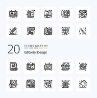 20 Editorial Design Line Icon Pack wie Look Eye Monitor ID Corporate vektor