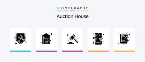 Auction Glyph 5 Icon Pack inklusive Telefon. Gebot. Hammer. online. Versteigerung. kreatives Symboldesign vektor