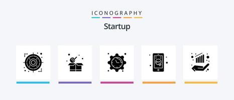 börja glyf 5 ikon packa Inklusive data. mobil affär. miljö. mobil. klick mobil. kreativ ikoner design vektor