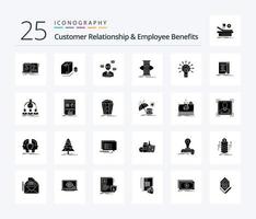 Kundenbeziehung und Leistungen an Arbeitnehmer 25 Solid-Glyphen-Icon-Pack einschließlich Optimieren. Erfolg. bündeln. Auge. Plaudern vektor
