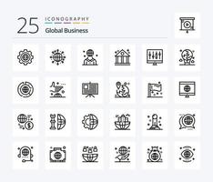 Global Business 25-Zeilen-Icon-Pack einschließlich Diagramm. Finanzen. global. Geschäft. Person vektor