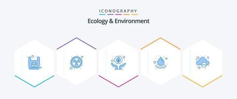 ekologi och miljö 25 blå ikon packa Inklusive global. återanvändning. miljö. rening. släppa vektor