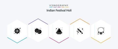 Holi 25 Glyphen-Icon-Pack einschließlich Indien. Blume. Farbplatte. Feier. Wasser vektor