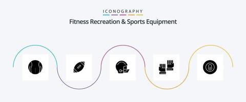 Fitness-Erholungs- und Sportgeräte Glyph 5 Icon Pack einschließlich Sport. Handschuhe. Rugby. Handschuh. Helm vektor