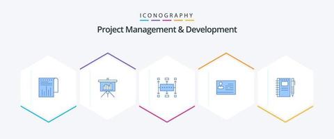 projekt förvaltning och utveckling 25 blå ikon packa Inklusive id. kort. arbetsflöde. licens. planera vektor