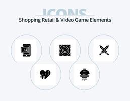 shoping detaljhandeln och video spel element glyf ikon packa 5 ikon design. fäktning. mönster. mobil. strategi. Karta vektor