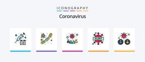 Coronavirus-Linie füllte 5 Icon Pack, einschließlich Wissenschaftler. Buch. Virus infiziert. Bakterien. Sicherheit. kreatives Symboldesign vektor