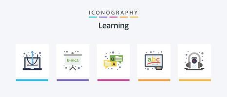inlärning platt 5 ikon packa Inklusive inlärning. e inlärning. qa. lära sig. styrelse. kreativ ikoner design vektor