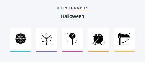 Halloween-Glyphe 5 Icon Pack inklusive . Urlaub. Süssigkeit. Halloween. Halloween. kreatives Symboldesign vektor