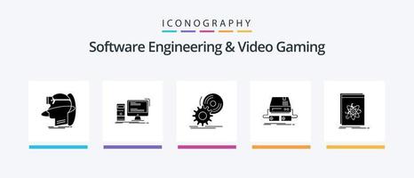 Software-Engineering und Videospiel Glyph 5 Icon Pack inklusive Spiel. DVD. Spielen. Software. Rabatt. kreatives Symboldesign vektor