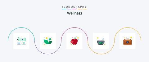 Wellness Flat 5 Icon Pack inklusive First. Hilfe. Frucht. Untertasse. Kräuter- vektor