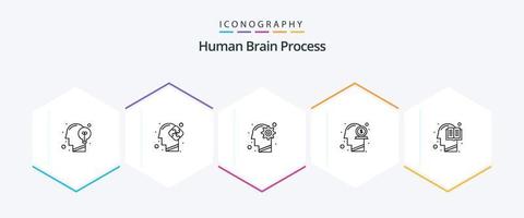 mänsklig hjärna bearbeta 25 linje ikon packa Inklusive sinne. huvud. pussel. dollar. bearbeta vektor