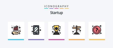 börja linje fylld 5 ikon packa Inklusive slips. företag. Graf. fil. dokument. kreativ ikoner design vektor