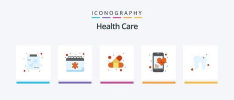 Gesundheitswesen Flat 5 Icon Pack mit Zähnen. Telefon. Hilfe. Handy, Mobiltelefon. Gesundheitspflege. kreatives Symboldesign vektor