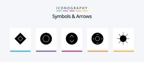 symbole und pfeile glyph 5 icon pack inklusive . Kosmos. Strahl. Kreis. kreatives Symboldesign vektor