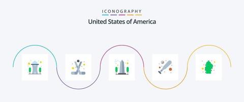 USA platt 5 ikon packa Inklusive kaktus. fladdermus. amerika. baseboll. USA vektor