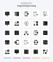 kreatives Programmieren und Codieren 25-Glyphen-Symbolpaket in Schwarz, z. B. Entwicklung. Kodierung. Entwicklung. Gerät. entwickeln vektor