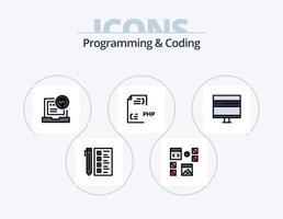 Programmierung und Codierung Zeile gefüllt Icon Pack 5 Icon Design. entwickeln. App. dokumentieren. Buchseite. entwickeln vektor