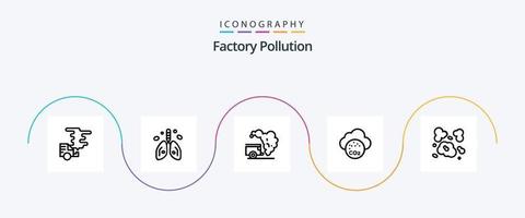 Fabrikverschmutzungslinie 5 Icon Pack inklusive Luft. Kohlendioxid. Lunge. Luft. Müll vektor