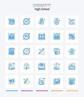 Creative High School 25 Blue Icon Pack wie Studentenausweis. Karte. Bleistift. Abzeichen. belohnen vektor