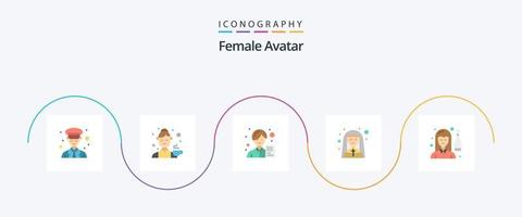 kvinna avatar platt 5 ikon packa Inklusive mor överlägsen. kyrka. kök. kvinna. asiatisk vektor