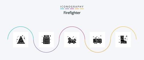 Feuerwehrmann Glyphe 5 Icon Pack inklusive Feuer. Feuerwehrmann. Auto. Feuerwehrmann. Notfall vektor