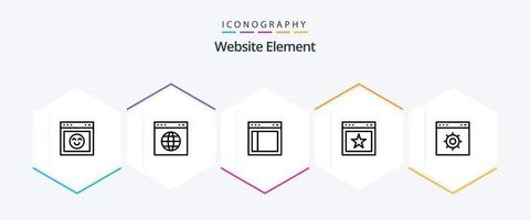 Website-Element 25-Zeilen-Icon-Pack einschließlich Browser. Favorit. teilen. Lesezeichen. Webseite vektor