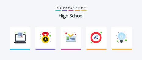 hög skola platt 5 ikon packa Inklusive idéer. utbildning. bricka. resultat. examen. kreativ ikoner design vektor