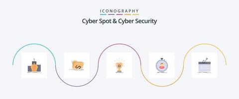 Cyber Spot und Cyber Security Flat 5 Icon Pack inklusive Stoppuhr. schnell. Internet. Sieg. Preis vektor