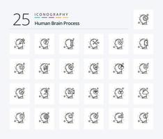 menschlicher Gehirnprozess 25-Zeilen-Icon-Pack einschließlich menschlicher Geist. positiv. menschlich. optimistisch. Zeit vektor