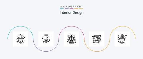 Interior Design Line 5 Icon Pack inklusive Interieur. Kaktus. schmücken. Haustier. Schüssel vektor