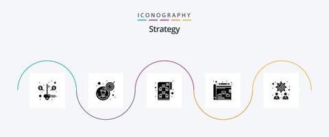 strategi glyf 5 ikon packa Inklusive lagarbete. förvaltning. planera. strategi. företag vektor