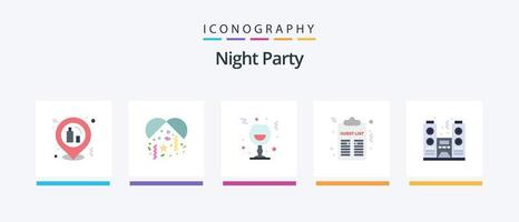 natt fest platt 5 ikon packa Inklusive natt. lista. glas. fest. firande. kreativ ikoner design vektor