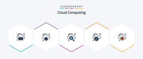 Cloud-Computing-Icon-Pack mit 25 gefüllten Linien, einschließlich Einstellung. Wolke. DVD. Cloud-CD vektor