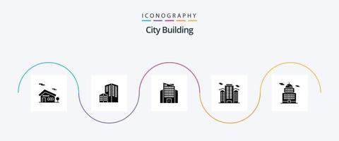 City Building Glyph 5 Icon Pack inklusive Museum. Gebäude. Wolkenkratzer. Verwaltung. arbeiten vektor