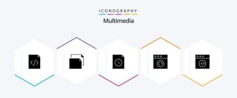 Multimedia-Symbolpaket mit 25 Glyphen, einschließlich . . Geschichte. synchronisieren. App vektor