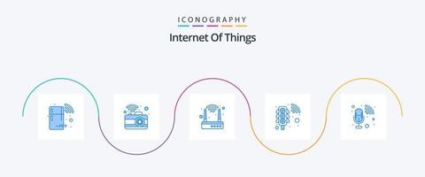 internet av saker blå 5 ikon packa Inklusive inspelare. audio. modem. trafik signal. signal vektor