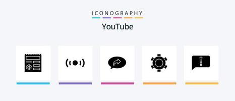 Youtube Glyph 5 Icon Pack inklusive Chat. Einstellung. ux. Gang. Rechts. kreatives Symboldesign vektor