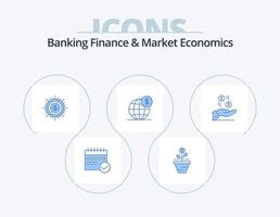Banken, Finanzen und Marktwirtschaft blaues Icon Pack 5 Icon Design. Kasse. Geld. Geschäft. heben. wachsend vektor